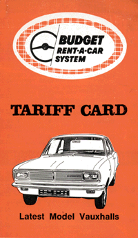 Tariff card. Latest Model Vauxhalls